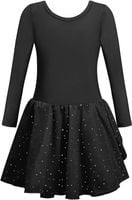 Body baletowe ze spódnicą tutu strój baletnicy długi rękaw czarne 120cm