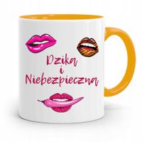 Kubek Żółty Dla Dziewczyny Dzika I Niebezpieczna Z Nadrukiem Ze Zdjęciem
