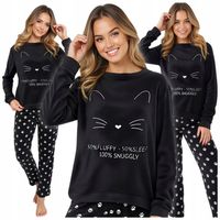 Piżama Damska Dwuczęściowa Ciepła Długi Rękaw Polarowa Gruba Kotek M