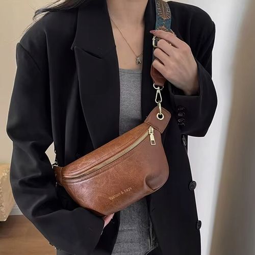 Torebka Damska Nerka BRĄZOWA Pojemna na Ramię Pasek Kolorowy Złoty Zamek na Arena.pl