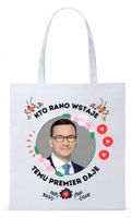 Mateusz Morawiecki Pis Torba Eco Biała Shopper Z Nadrukiem Ze Zdjęciem