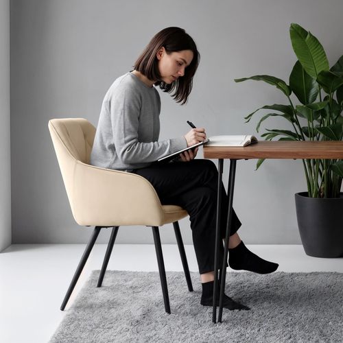 2x Krzesło welurowe tapicerowane do salonu DIAMANTE Beżowe Czarne nogi na Arena.pl