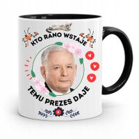 Kubek Czarny Śmieszny Pis Jarosław Kaczyński Z Nadrukiem Ze Zdjęciem