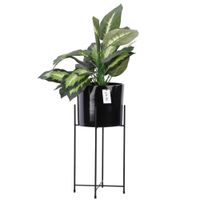 Doniczka ceramiczna Czarny osłonka na stojaku metal połysk kwietnik H33cm