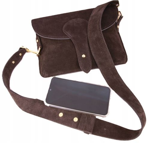 Zamszowa Torebka włoska CZEKOLADOWA nerka listonoszka MAXI DUŻA WERSJA na Arena.pl