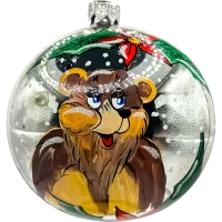 Bombka choinkowa szklana: Niebieska z misiem i świątecznymi ozdobami