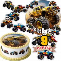 ZESTAW OPŁATEK NA TORT 20CM + 16 POSTACI - MONSTER TRUCK + IMIĘ 15CM 18CM