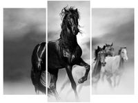 70 90CM OBRAZ 3 ELEM CZARNY KOŃ ŚCIENNY DRUK PŁÓTNO