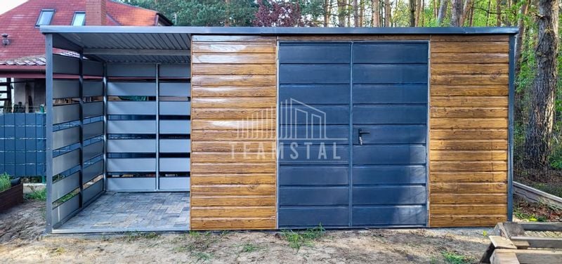 Schowek - Domek ogrodowy 4x2m + Wiata 1,5m - Drzwi Dach Spad w tył  TS639 zdjęcie 2