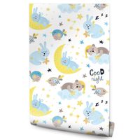 Tapeta Dla Dzieci KRÓLICZKI Misie Ptaki Chmurki