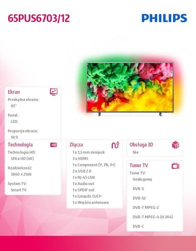 Philips Telewizor 65 LED 65PUS6703/12 na Arena.pl