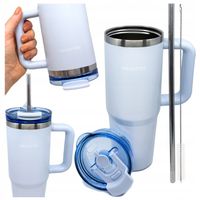 Kubek Termiczny z Uchwytem i ze Słomką Termos ze Stali Nierdzewnej