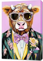 Obraz 60x90cm Portret Zwierząt | Krowa w Okularach | Pop Art