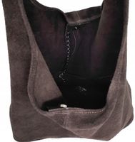 Zamszowy modny worek skóra naturalna vera pelle brązowa czekoladowa