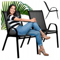 Krzesła Ogrodowe Na Taras Balkon Zestaw 2 szt. Komplet Metalowe Czarne