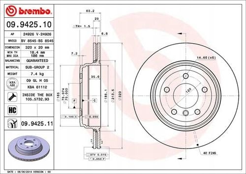 TARCZA HAM TYL 320X20 V BREMBO na Arena.pl