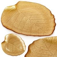 Talerz Złoty Dekoracyjny Taca Patera na Przekąski Dekoracje Liść 27,5x24 cm