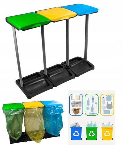 KOSZ STOJAK NA WORKI DO SEGREGACJI ŚMIECI 3 STANOWISKA KOSZ NA ŚMIECI 360L na Arena.pl