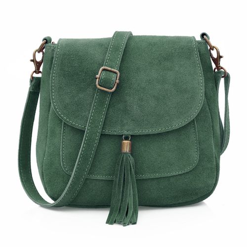 VERA PELLE torebka damska zamszowa listonoszka z klapą V449 c.zielona na Arena.pl