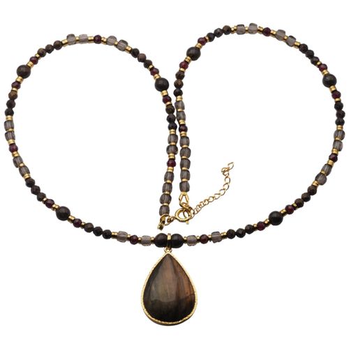 Naszyjnik z Labradorytem, Granatem i Kwarcem Dymnym – ręcznie wykonany, srebro pozłacane 925 na Arena.pl