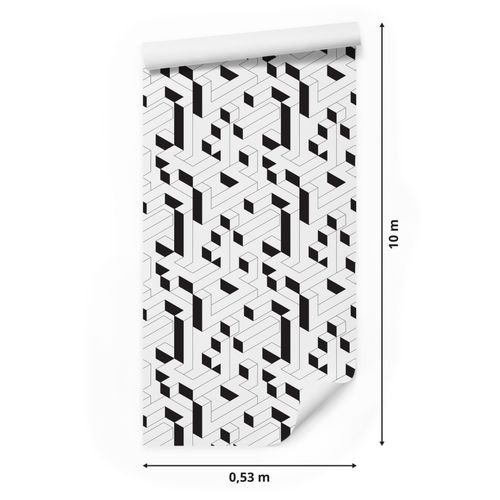 Tapeta Ścienna Czarno-Biały GEOMETRYCZNY Wzór 3D na Arena.pl