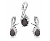 Rodowany srebrny podłużny komplet czarne cyrkonie srebro 925 Z0720K_B