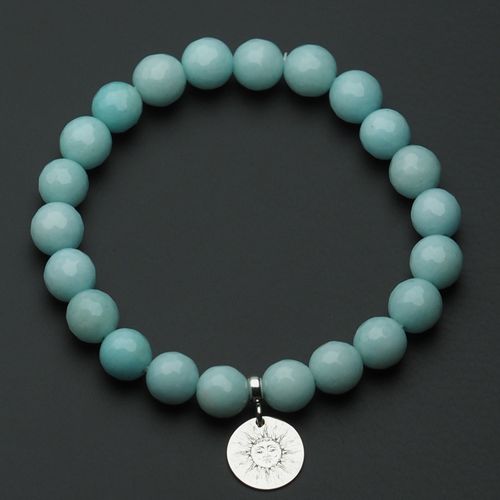 Bransoletka 18 cm - Jadeit miętowy kulki i srebrna zawieszka słońce na Arena.pl