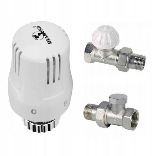 ZESTAW TERMOSTATYCZNY PROSTY ZAWÓR ZASILAJĄCY POWROTNY GŁOWICA DO GRZEJNIKA na Arena.pl
