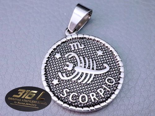 SREBRNY MEDALIK MEDALION ZNAK ZODIAKU SKORPION PRAWDZIWA STAL CHIRURGICZNA na Arena.pl