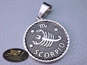 SREBRNY MEDALIK MEDALION ZNAK ZODIAKU SKORPION PRAWDZIWA STAL CHIRURGICZNA