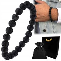 Bransoletka męska LAWA WULKANICZNA czarna KORALIKI regulowana HOWLIT tektyt