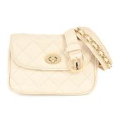 Torebka Damska Mała Pikowana Chanelka Pasek Regulowany Ecru I26