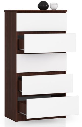 KOMODA K 60 cm 5 SZUFLAD WENGE / BIAŁA na Arena.pl