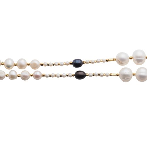 Naszyjnik długi - Białe, czarne Perły hodowane i srebro złocone na Arena.pl