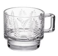 Kubek szklany z uchem szklanka HOLLY 410 ml tłoczony wzór nr 1 bezbarwna