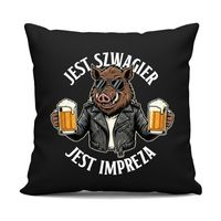 Jest szwagier, jest impreza - czarna poduszka na prezent DLA SZWAGRA