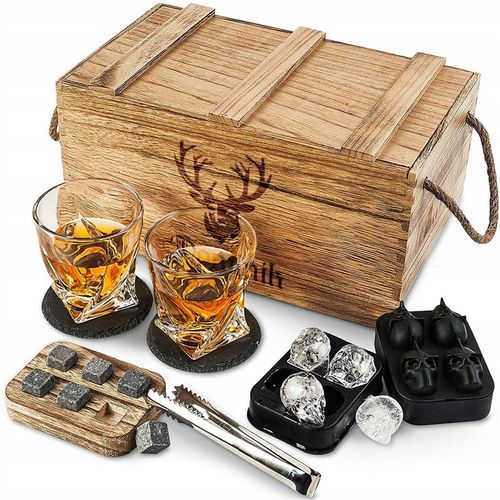 Zestaw do Whisky Skrzynka z Grawerem Kamienie Szczypce Prezent dla Mężczyzn na Arena.pl