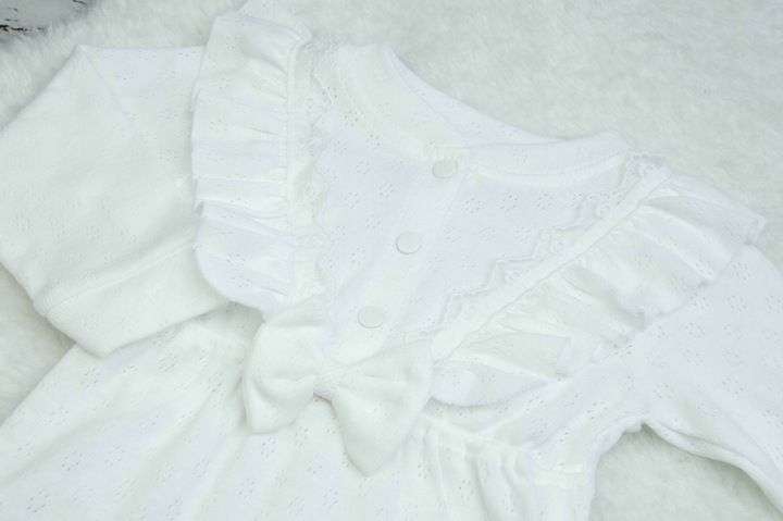 KOMPLET niemowlęcy elegancki AŻUROWY bawełniany Z FALBANKAMI do Chrztu 68 zdjęcie 3