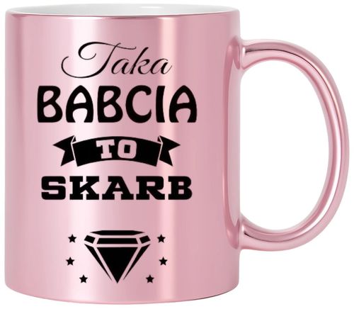 KUBEK RÓŻOWY PREMIUM Z NADRUKIEM BABCIA PREZENT DLA BABCI URODZINY IMIENINY na Arena.pl
