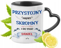 Dla Daniela Kubek Czarny Z Uszkiem W Kształcie Serca Na Prezent Z Nadrukiem