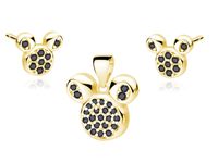 ZŁOCONY SREBRNY KOMPLET MYSZKA MUSZ MOUSE CYRKONIE