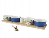 Zestaw porcelanowy tapas na drewnianej tacy wzór śródziemnomorski