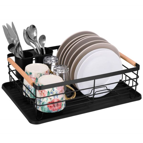 Suszarka metalowa do naczyń i sztućców 42x31x13,5 cm ociekacz do naczyń czarno-brązowy zdjęcie 2
