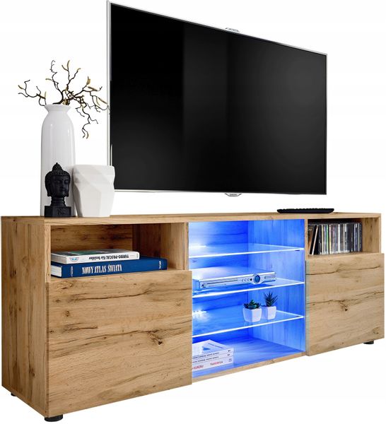 Pan Igiełka Szafka RTV LED Czarny Biały Dąb Wotan Połysk Mat Blue LEDs zdjęcie 11