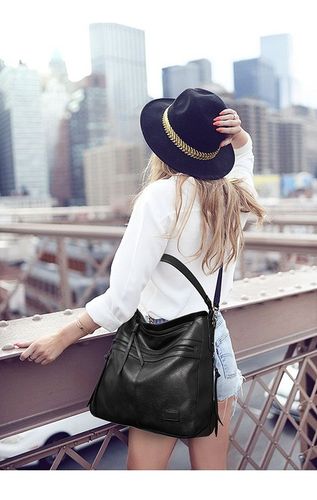 Torebka Czarna Damska TORBA Eko Skóra Pojemna A4 na Zamek na Arena.pl