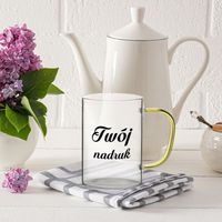 Kubek szklany 360 ml żółte uszko z Twoim nadrukiem