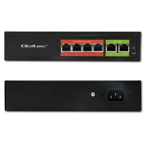 Qoltec Switch PoE 4x RJ45 + 2x Uplink, 65W, Fast Ethernet zdjęcie 9