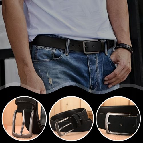 Elegancki Pasek Męski Skórzany Spodni Zamszowy Czarny Metalowa Klamra na Arena.pl