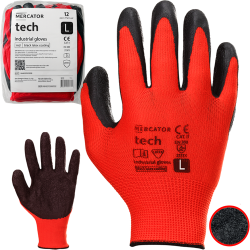 rękawice robocze mercator tech red+black latex - l - 12 par na Arena.pl
