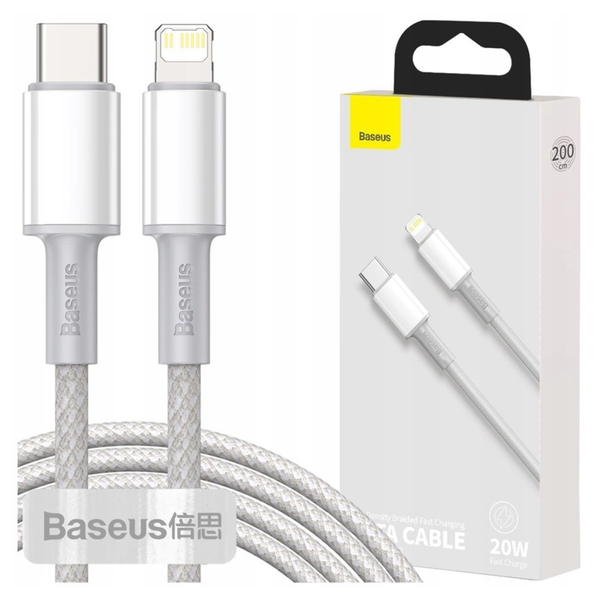 kabel usb-c do lightning baseus high density braided, 20w, pd, 2m (biały) zdjęcie 1